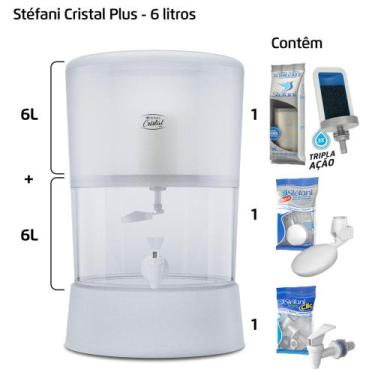 Imagem de Filtro Para Água Stéfani Cristal Plus 6 Litros 1 Vela Tripla Ação E 1