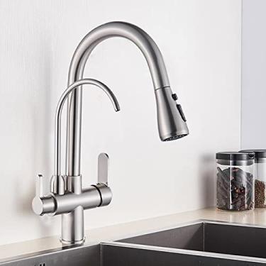 Imagem de Guindaste filtrado preto fosco para cozinha pull out spray 360 rotação torneira filtro de água três vias torneira misturador de cozinha, tipo A, escova de níquel, 1
