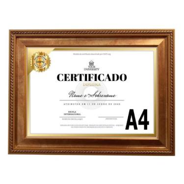 Imagem de Moldura Quadro Dourada Luxo A4 Com Vidro Diploma Certificado Fotografi
