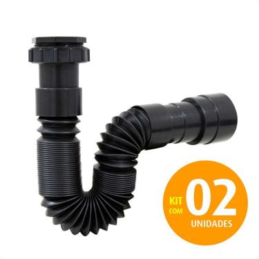 Imagem de Sifão Sanfonado Cozinha Lavatório Tanque 70cm Preto Kit 02un