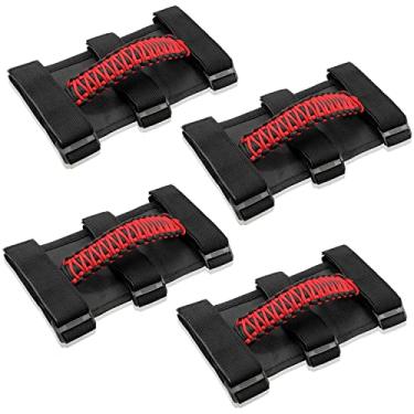 Imagem de Kujunpao 4 puxadores de barra de rolo compatíveis com Jeep Wrangler JLU JK JKU TJ YJ LJ LJ JT JL & Gladiator JT 1987-2021 UTV & ATV, serve para barras de 3,8 a 7,6 cm, 3 alças de tecido (vermelho)