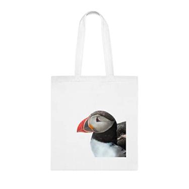 Imagem de Sacola branca Puffin, presente divertido, bolsa de ombro, bolsas reutilizáveis, cesta de Natal de aniversário, ideia de presente, Branco