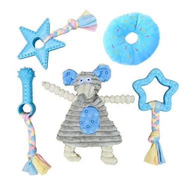 Imagem de Volacopets Brinquedos de cachorro para dentição, brinquedos de mastigar filhotes para cães pequenos, azul, pacote com 5