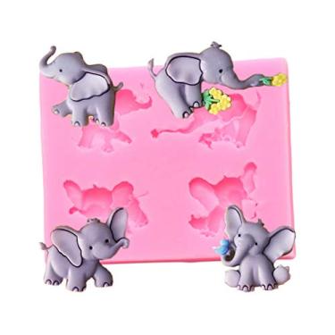 Imagem de Lindo molde de elefante para bebês com flor de rosa, bolo, decoração de bolo, creme, sorvete feito à mão, cubo de gelo, geleia, sobremesas, goma de cristal, sabonete, molde para doces