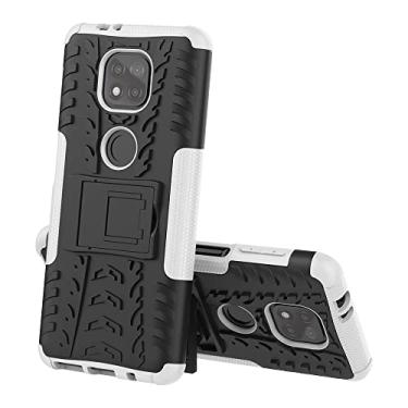 Imagem de Capa protetora ultrafina compatível com Moto G Power 2021, TPU + PC Bumper Hybrid Militar Grade Rugged Case, Capa de telefone à prova de choque com capa traseira de telefone com suporte (Cor: branco)