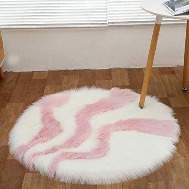 Imagem de Tapetes redondos falsos desgrenhados, pilha longa cor combinando estilo macio antiderrapante tapete lavável para sala de estar quarto estudo banheiro varanda sofá infantil almofada de cadeira, D, 60cm