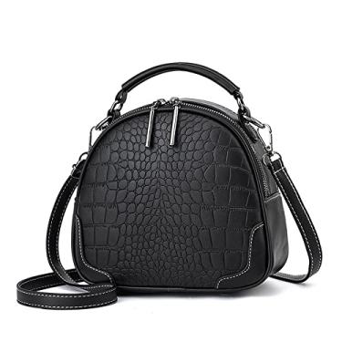 Imagem de Bolsa transversal de alça superior para mulheres bolsa de couro redonda de crocodilo bolsa feminina bolsa de ombro casual bolsa de ombro, Black
