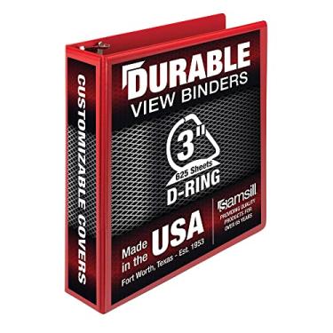 Imagem de Samsill Fichário durável com 3 anéis de 7,6 cm, feito nos EUA, fichário em D, FSC 100% aglomerado reciclado, vermelho