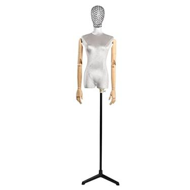 Imagem de Female Mannequin Torso Torso de manequim de busto feminino em forma de vestido, vestido de noiva modelo feminino, tripé de metal/cabeça de metal (Color : Gray-A)