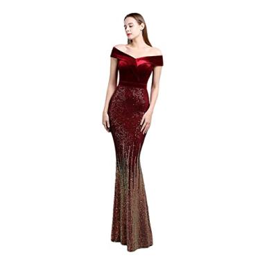 Imagem de Vestido de noite feminino tomara que caia vestido maxi sereia plus size casual sem mangas veludo elástico vestido longo, vermelho, G (42)