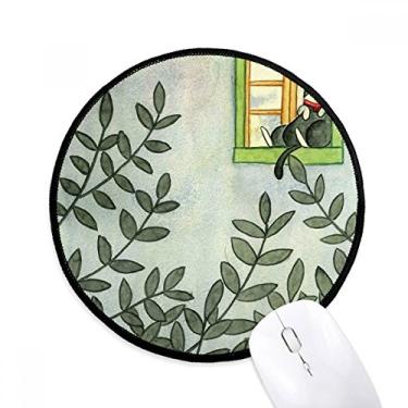 Imagem de Miaoji Pintura Aquarela Gato Exterior Janela Mouse Pad Desktop Escritório Tapete Redondo para Computador