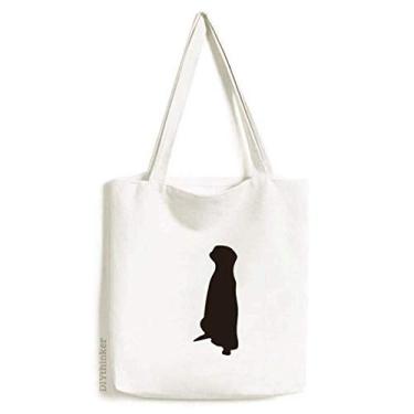 Imagem de Bolsa de lona preta Copher fofa com retrato de animal bolsa de compras casual