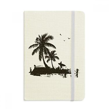 Imagem de Caderno com estampa de ilustração de coqueiro de praia em tecido capa dura diário clássico A5
