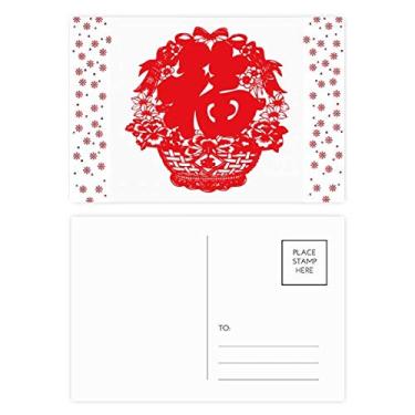 Imagem de Lanterna chinesa vermelha padrão tradicional Natal flor celebração cartão postal bênção cartão cartão postal