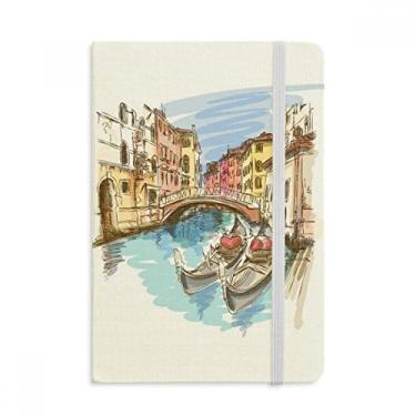 Imagem de Caderno de pintura em aquarela com paisagem da Itália Veneza, capa dura em tecido oficial diário clássico