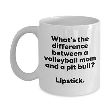 Imagem de Presente para a mãe de vôlei – Diferença entre uma mãe de vôlei e uma caneca Pit Bull – Batom – e aniversário