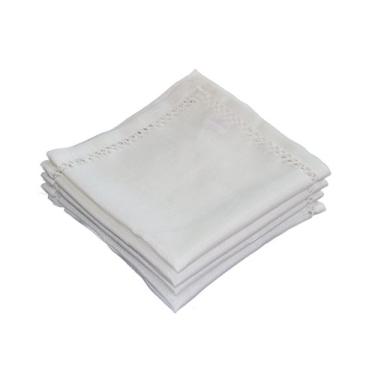 Imagem de Violet Linen Conjunto de 4 toalhas de mesa bordadas com costura na bainha, branca