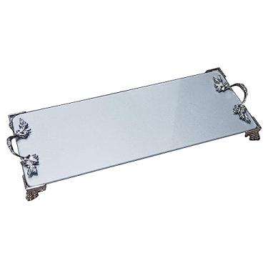Imagem de Bandeja Vidro Para Sala Cozinha Lavabo Pé Alça 25x10x2 (Prata)
