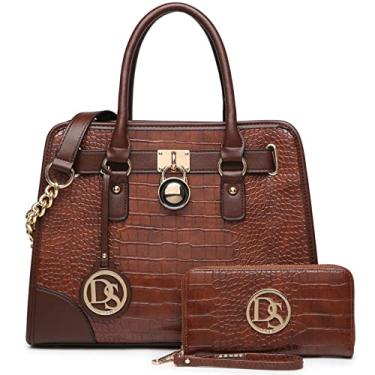 Imagem de Dasein Bolsas femininas de mão com alça superior, bolsa de ombro, bolsa Hobo, bolsa de trabalho, conjunto de 2 peças, 05 Café Croco, Medium