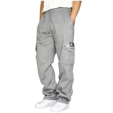 Imagem de Calça cargo masculina folgada com cordão, calça de algodão, casual, cintura elástica, bolsos, calça atlética, Gy1, GG