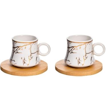 Imagem de Conjunto de Xícaras Porcelana com Pires Bambu Normay 4 Pçs 80ml - Wincy