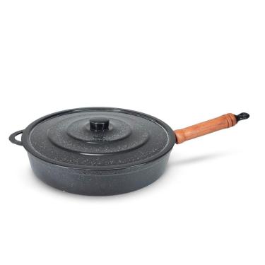 Imagem de Frigideira Fundida Alumínio Batido Grosso Com Tampa 30cm - Preto