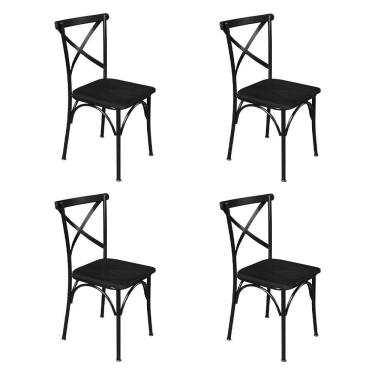 Imagem de Kit 4 Cadeiras de Jantar Industrial Madeira Base Alumínio Paris - Preta