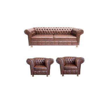 Imagem de Um Sofá Luiz XV 200cm + Duas Poltronas Luiz XV Corano Marrom
