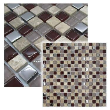 Imagem de Pastilha De Vidro Cristal Para Cozinha Banheiro Parede Aluminio Mescla Metalizada 30x30cm La Bella Griffe