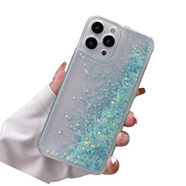 Imagem de Rnrieyta Miagon Capa traseira de areia movediça com efeito luminoso em movimento para iPhone 15 Pro Max, brilho noctilucente que brilha no escuro com glitter brilhante líquido transparente