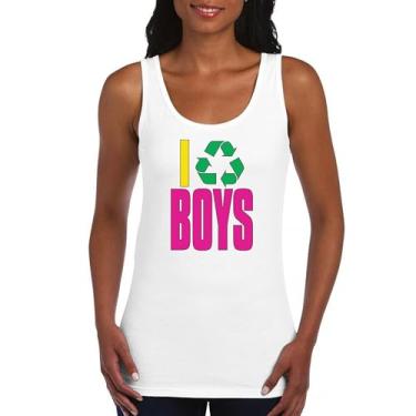 Imagem de Camiseta regata feminina "I Recycle Boys Puff Print" Funny Dating App Humor Single Independent Heart Breaker Relationship, Branco, M