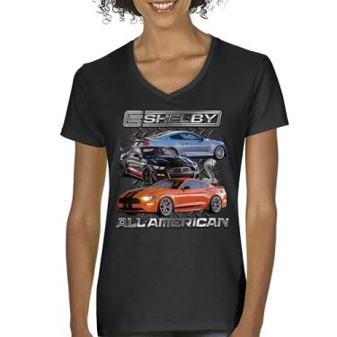 Imagem de Camiseta feminina Shelby All American Cobra gola V Mustang Muscle Car Racing GT 350 GT 500 Performance Powered by Ford Tee, Preto, XXG