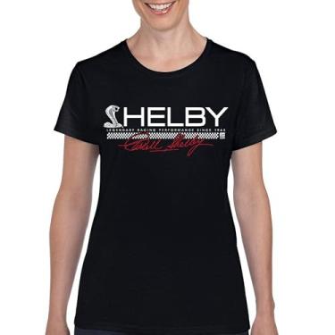 Imagem de Camiseta feminina Shelby Legendary Racing Performance Since 1962 Mustang Cobra GT Muscle Car GT500 Powered by Ford, Preto, 3G