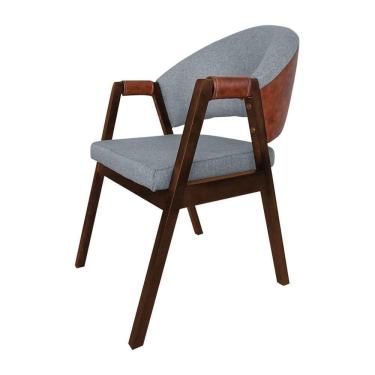 Imagem de Cadeira De Jantar Madeira Maciça Mel Helen Linho Cinza Compose Facto Ocre - Cor: Cinza