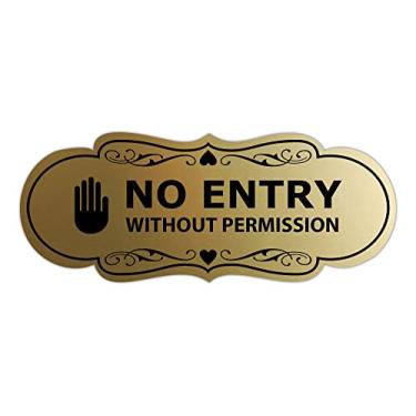 Imagem de Signs ByLITA Placa Designer No Entry Without Permission (ouro escovado) - Grande pacote com 1
