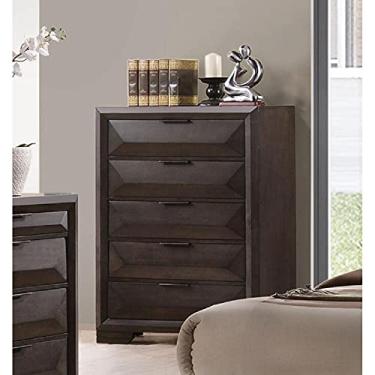 Imagem de Cômoda para quarto, 5 gavetas, organizador de armazenamento de madeira, cômoda alta e larga para quarto, corredor, café expresso 86 cm C x 43 cm L x 129 cm A