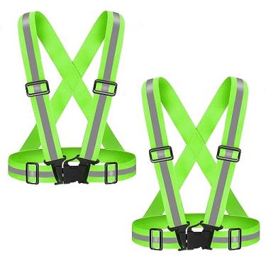 Imagem de Fepdiu Colete de corrida refletivo, 2 unidades, ajustável, altamente visível, colete refletivo para corrida, ciclismo, motocicleta, passeio de cachorro (2 unidades, verde fluorescente)