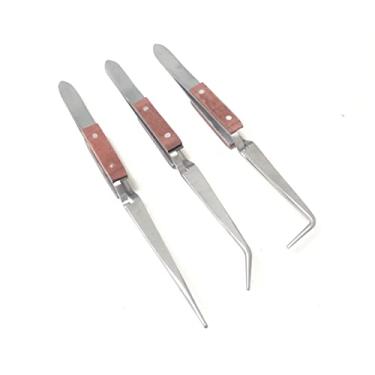 Imagem de Fiber Grip Cross Lock Tweezers Self Closing 6.5" Set of 3 Bent Tips and Straight Tip