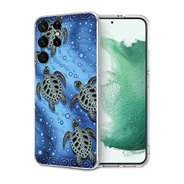 Imagem de Capa compatível com Samsung Galaxy S22 Ultra, capa transparente de animais marinhos engraçados, tartarugas marinhas, capa de proteção total de TPU macio, presente para mulheres e homens