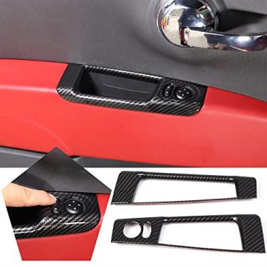 Imagem de Guarnição da tampa da maçaneta interna do carro compatível com Fiat 500 2010-2023, acessórios de decoração da tampa da moldura do painel da maçaneta interna do carro ABS (padrão de fibra de carbono)