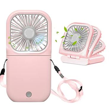 Imagem de Ventilador de pescoço portátil mini silencioso portátil pessoal dobrável USB recarregável ventilador operado para escritório em casa viagens ao ar livre, banco de energia de 3000 mAh mãos livres colares ventiladores (rosa)