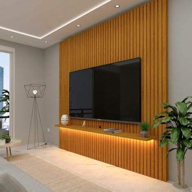 Imagem de Painel Ripado para Tv até 75 Polegadas com Led 1 Prateleira Nobre 230cm Gelius Móveis Naturale