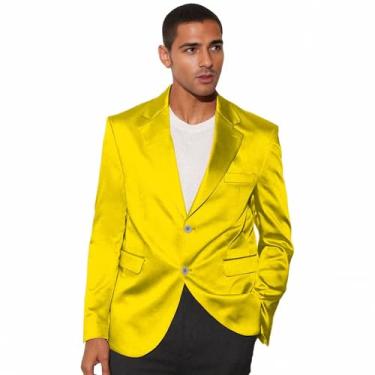 Imagem de Netsky Blazer masculino de cetim trespassado para homens, casual, leve, jaqueta de verão, casaco esportivo, Amarelo, XX-Large