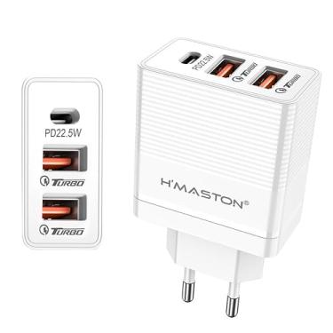 Imagem de H'MASTON Fonte Carregador de Parede 67.5W Carregador Turbo Universal com 2 USB Saída 20W + 1 Tipo C 22.5 Power Compatível com iPhone Android LR13-4 (BRANCO)