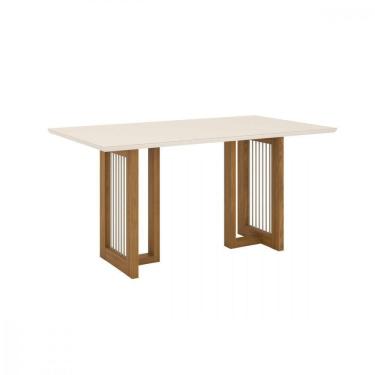 Imagem de Mesa De Jantar Com Tampo Mdf E Vidro Com Canto Reto 160 Cm Yara Henn Nature Com Off White