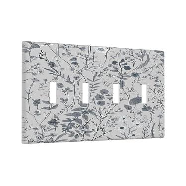 Imagem de Boho Flores Silvestres Quádruplo Floral Quádruplo Interruptor de Luz Decoração Margarida 4 Gang Placa de Parede Placas Elétricas Capas de Interruptores para Casa de Banho Sala de Estar Quarto Cozinha Decoração