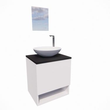 Imagem de Gabinete Armário para Banheiro com Cuba e Espelho 40cm Branco/Preto