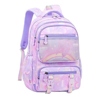 Imagem de Mildame Mochila infantil para meninas, lindas mochilas borboletas arco-íris para adolescentes de 8 a 12 anos de idade, Roxo - G, Large, Clássico