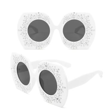 Imagem de Óculos de sol de cristal quadrado oversized feminino strass quadro lente redonda feminino elegante óculos de sol tons, c3, um tamanho