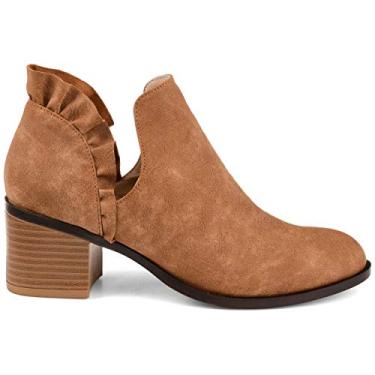 Imagem de Bota feminina Comfort by Brinley Co. com babado em V profundo, Marrom, 8.5